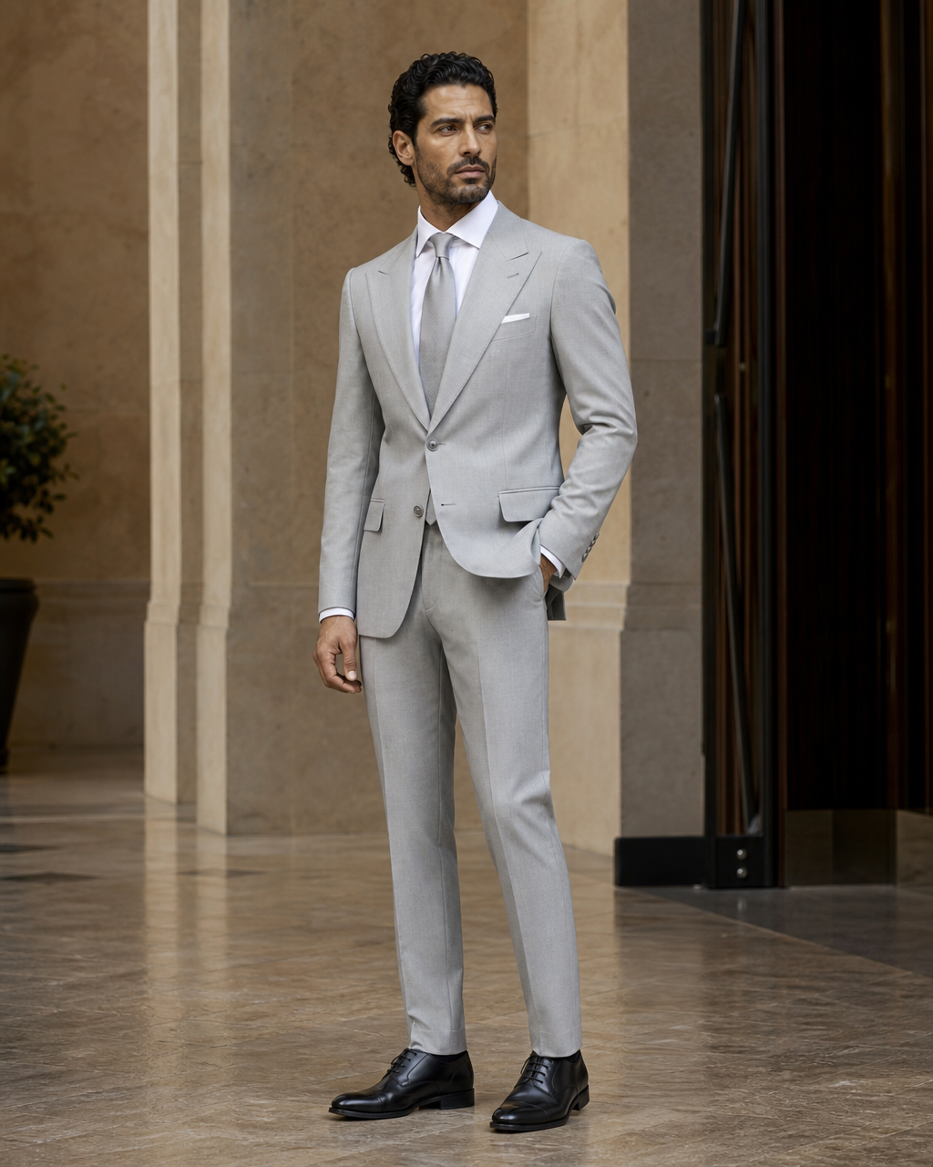 Light Grey Cotton Summer Suit - Custom Made to Measure side back view