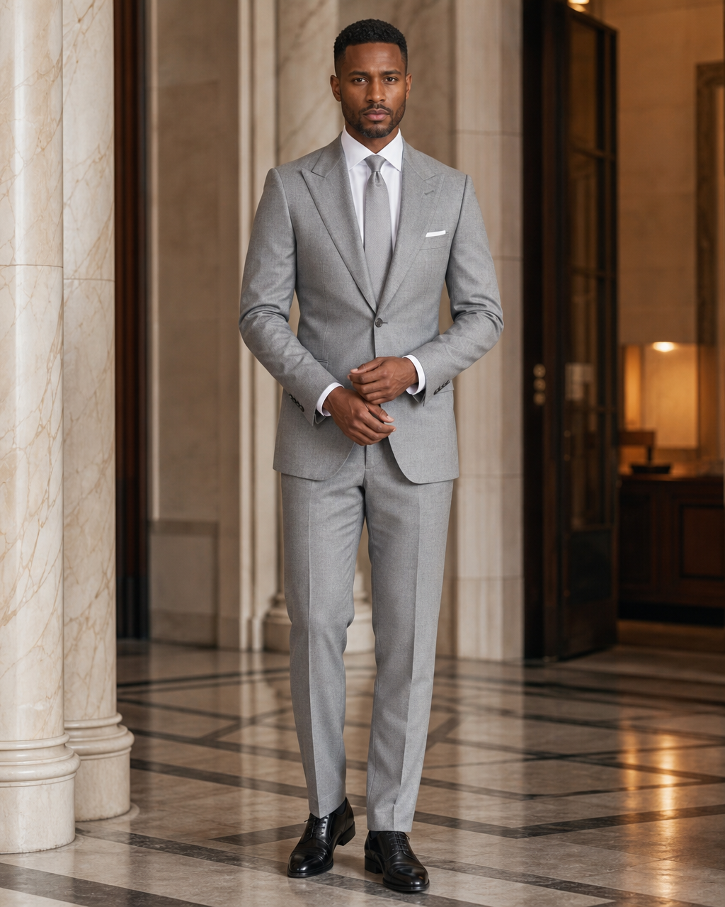 Light Grey Flannel Winter Suit - Custom Made to Measure front view