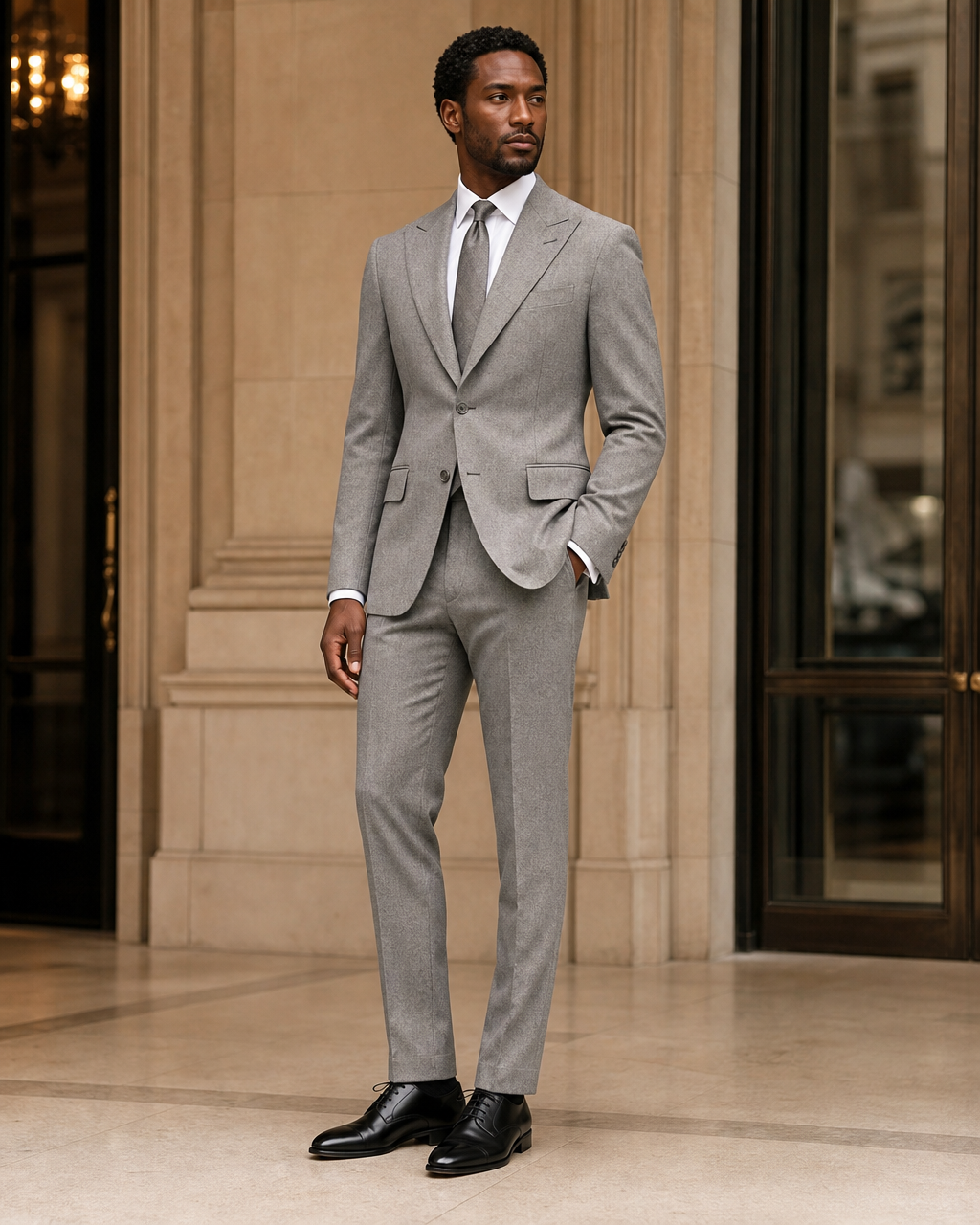 Light Grey Flannel Winter Suit - Custom Made to Measure side back view