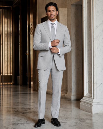 Light Grey Linen Beach Wedding Suit - Custom Made to Measure front view