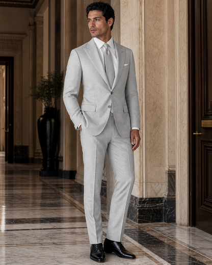 Light Grey Linen Beach Wedding Suit - Custom Made to Measure side back view