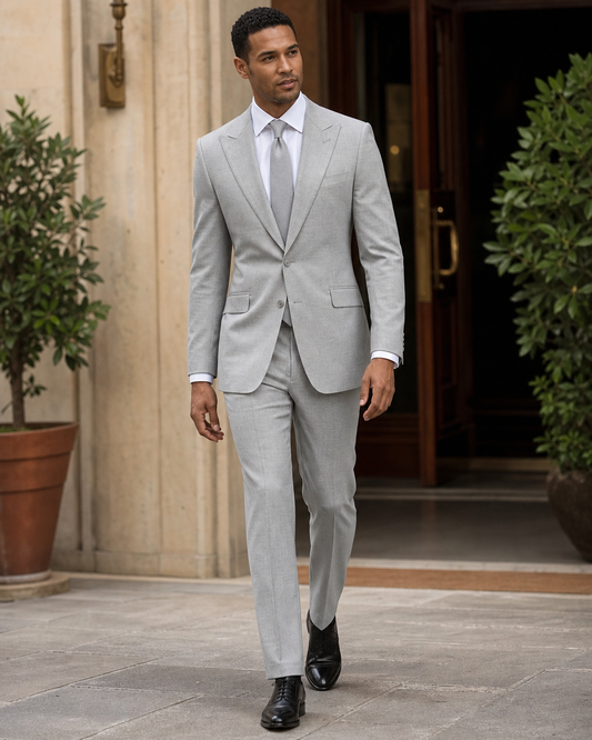 Light Grey Linen Peak Lapel Suit - Custom Made to Measure front view