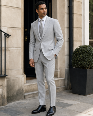 Light Grey Linen Peak Lapel Suit — Custom Made to Measure — 3