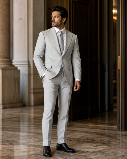 Light Grey Seersucker Summer Suit - Custom Made to Measure side back view