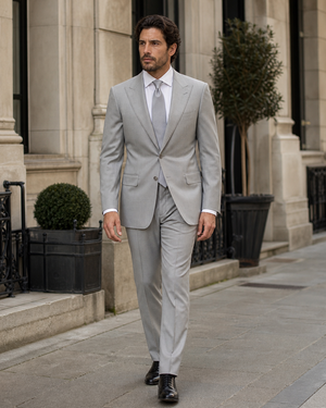 Light Grey Silk Blend Peak Lapel Suit — Custom Made to Measure — 1