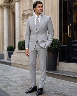 Light Grey Silk Blend Peak Lapel Suit — Custom Made to Measure — 3