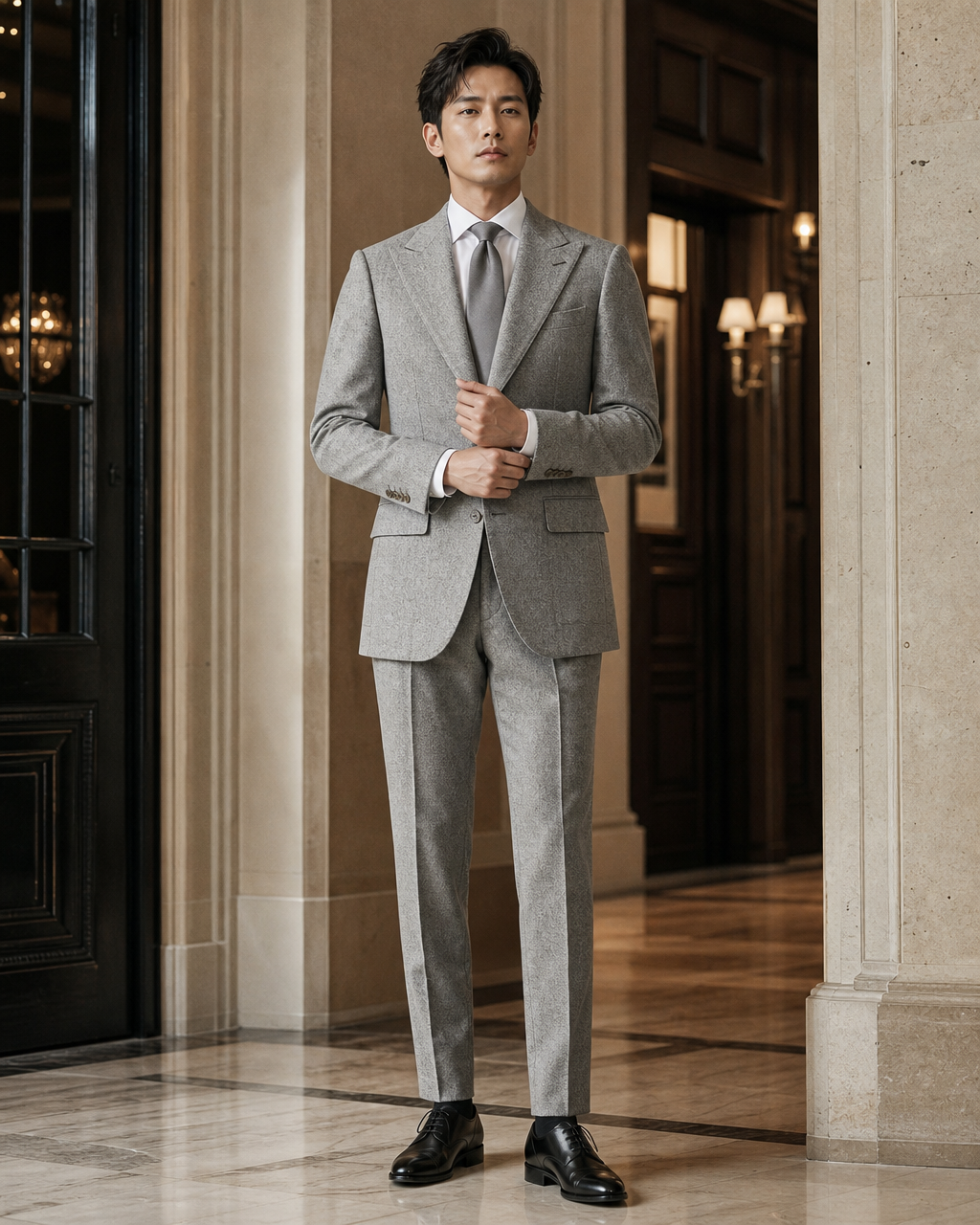 Light Grey Tweed Winter Suit - Custom Made to Measure front view