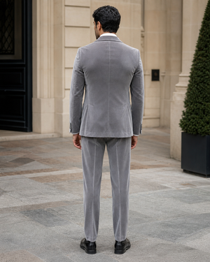 Light Grey Velvet Shawl Lapel Suit — Custom Made to Measure — 2