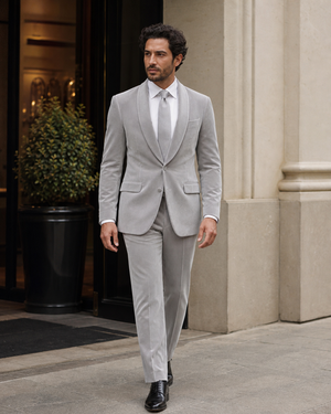 Light Grey Velvet Shawl Lapel Suit — Custom Made to Measure — 1