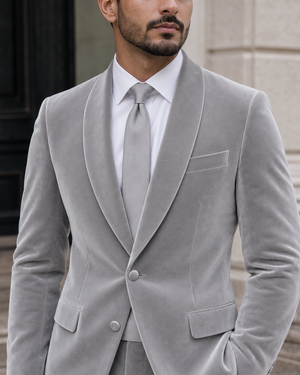 Light Grey Velvet Shawl Lapel Suit — Custom Made to Measure — 4
