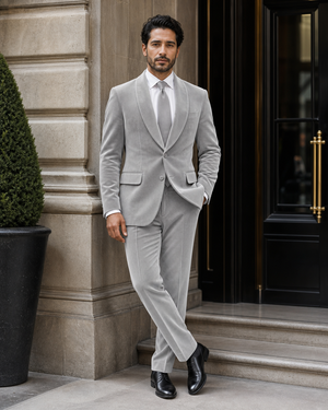 Light Grey Velvet Shawl Lapel Suit — Custom Made to Measure — 3