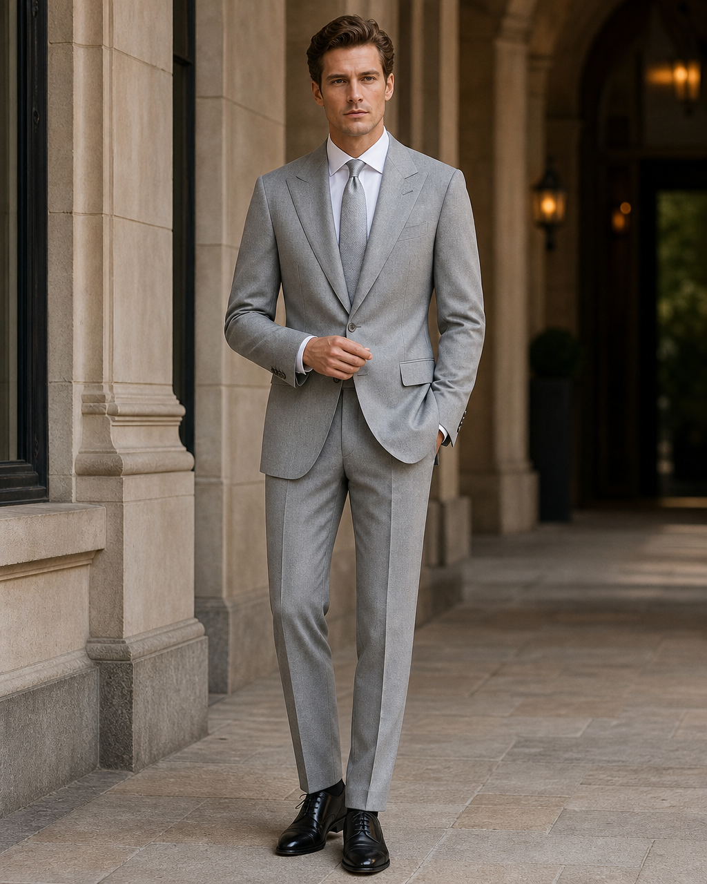 Light Grey Wool Winter Suit - Custom Made to Measure front view