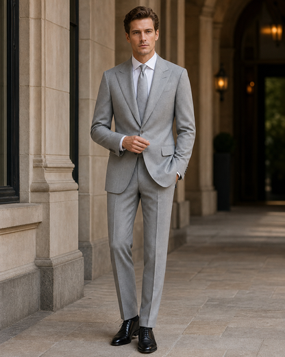 Light Grey Wool Winter Suit - Custom Made to Measure front view