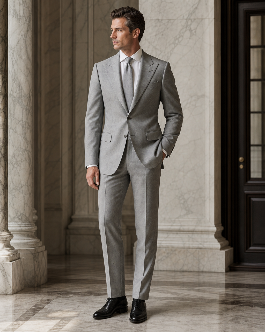 Light Grey Wool Winter Suit - Custom Made to Measure side back view