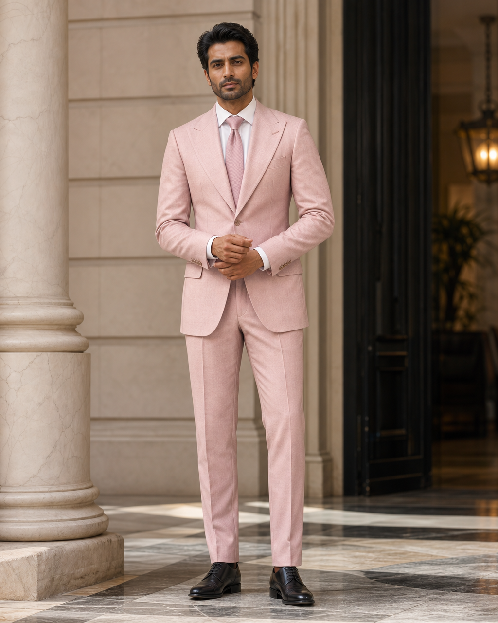 Light Pink Cashmere Blend Winter Suit - Custom Made to Measure front view