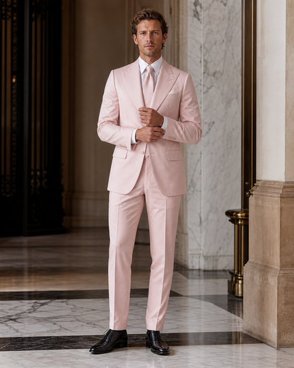 Light Pink Cotton Beach Wedding Suit - Custom Made to Measure front view
