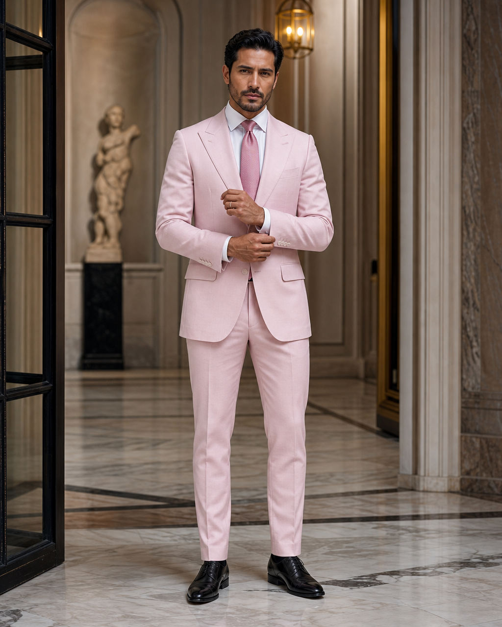 Light Pink Cotton Outdoor Wedding Suit - Custom Made to Measure front view