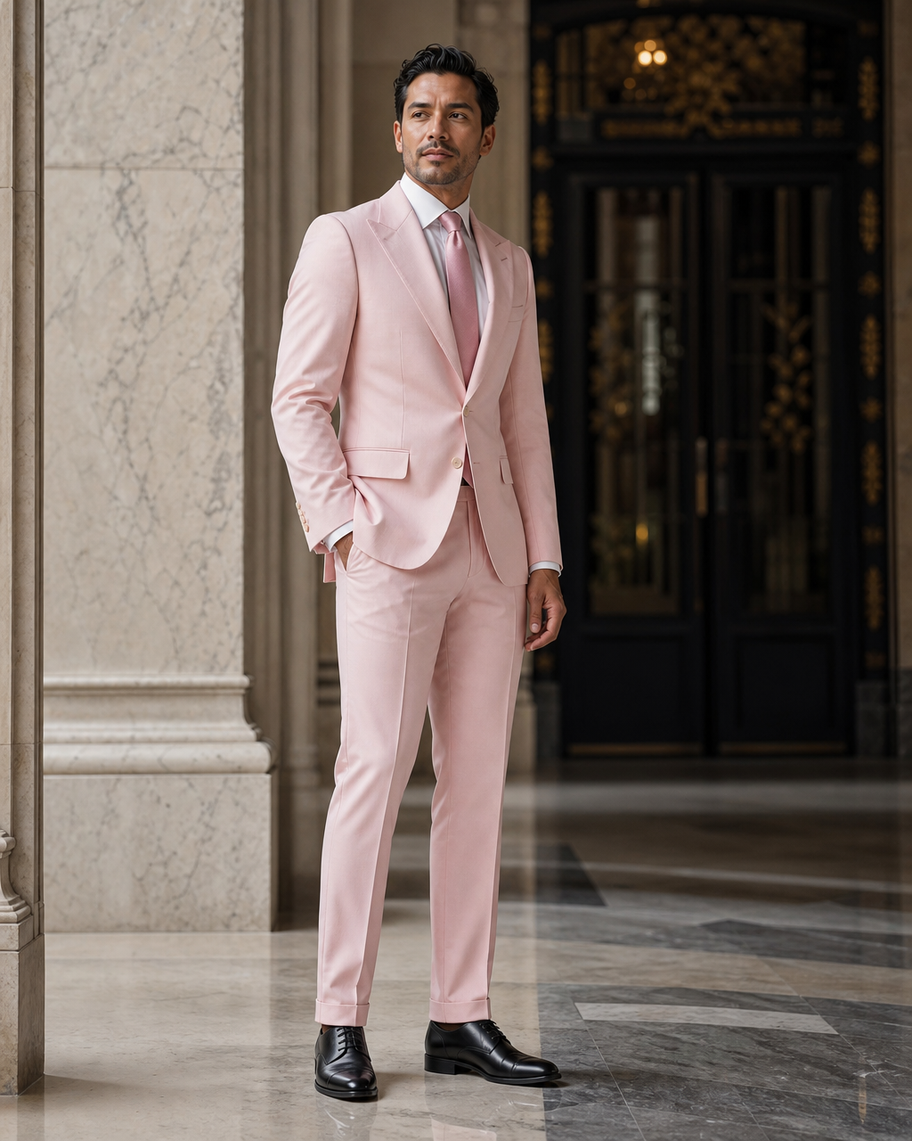 Light Pink Cotton Outdoor Wedding Suit - Custom Made to Measure side back view