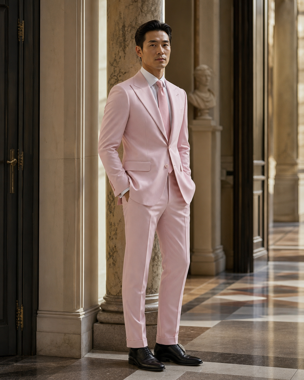 Light Pink Cotton Summer Suit - Custom Made to Measure side back view