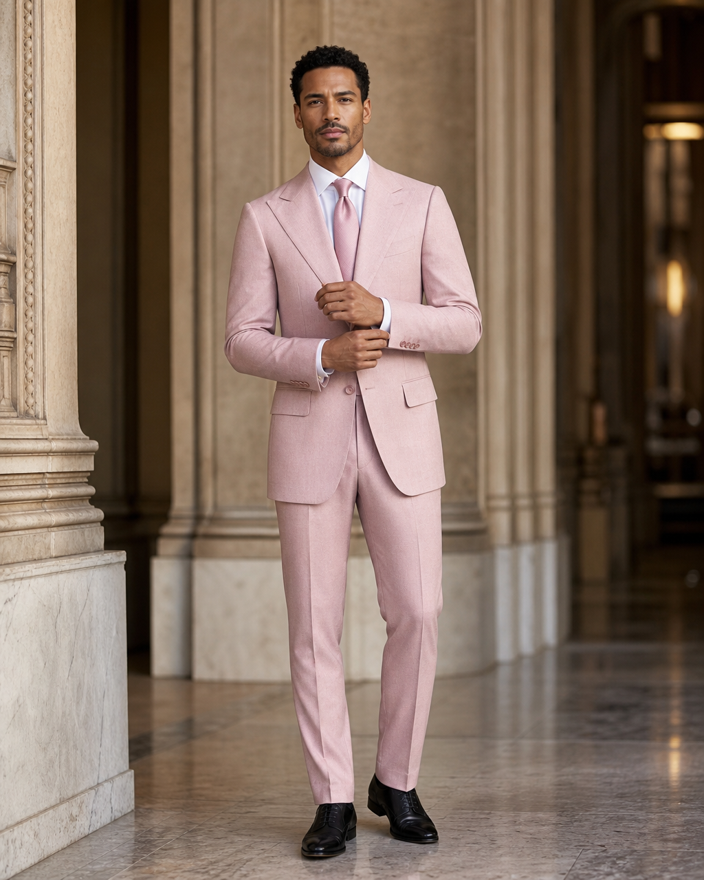 Light Pink Flannel Winter Suit - Custom Made to Measure front view