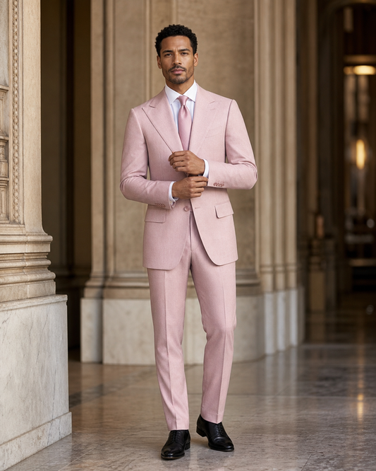 Light Pink Flannel Winter Suit - Custom Made to Measure front view