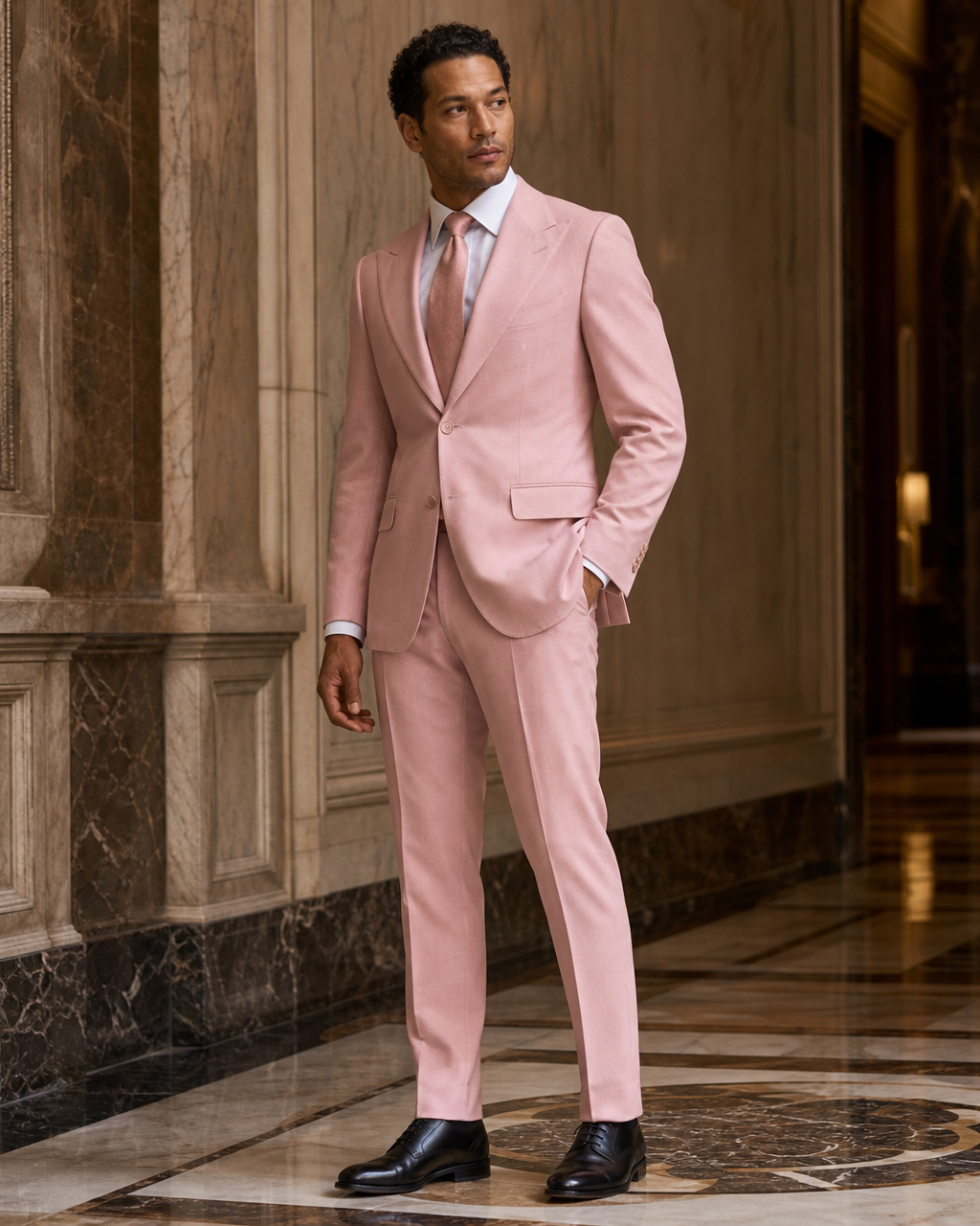 Light Pink Flannel Winter Suit - Custom Made to Measure side back view