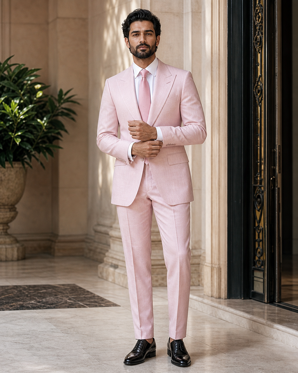 Light Pink Linen Beach Wedding Suit - Custom Made to Measure front view