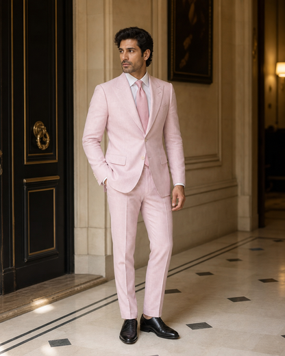 Light Pink Linen Beach Wedding Suit - Custom Made to Measure side back view