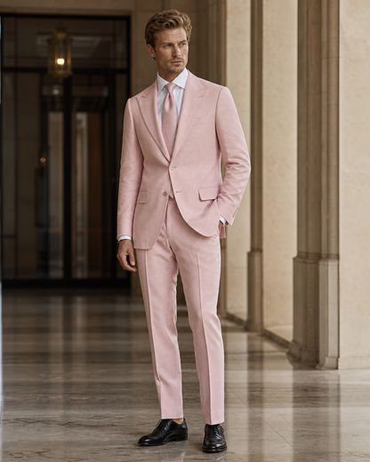 Light Pink Linen Outdoor Wedding Suit - Custom Made to Measure side back view