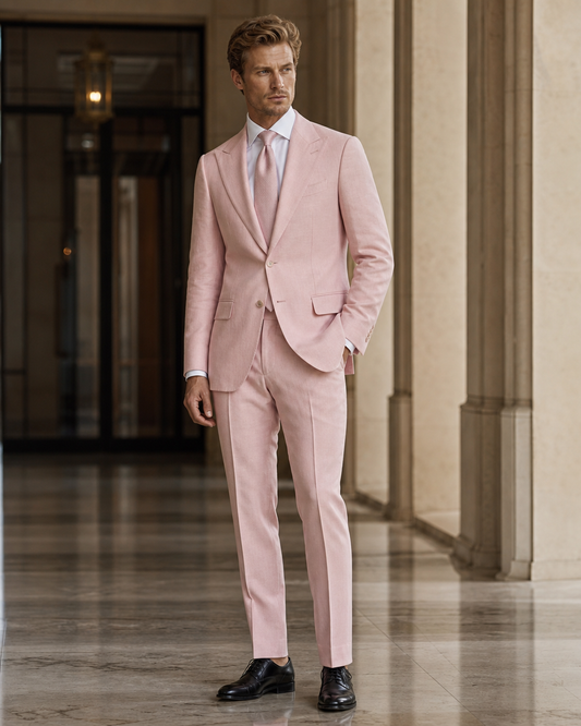 Light Pink Linen Outdoor Wedding Suit - Custom Made to Measure side back view