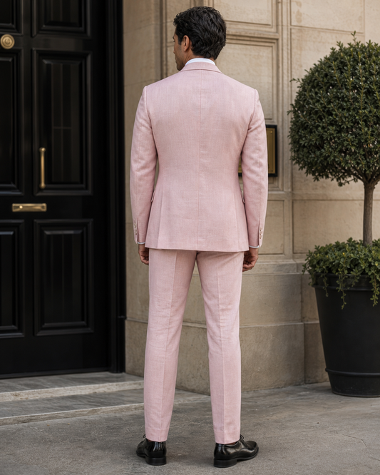 Light Pink Linen Peak Lapel Suit - Custom Made to Measure back view