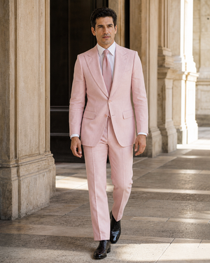 Light Pink Linen Peak Lapel Suit — Custom Made to Measure — 1