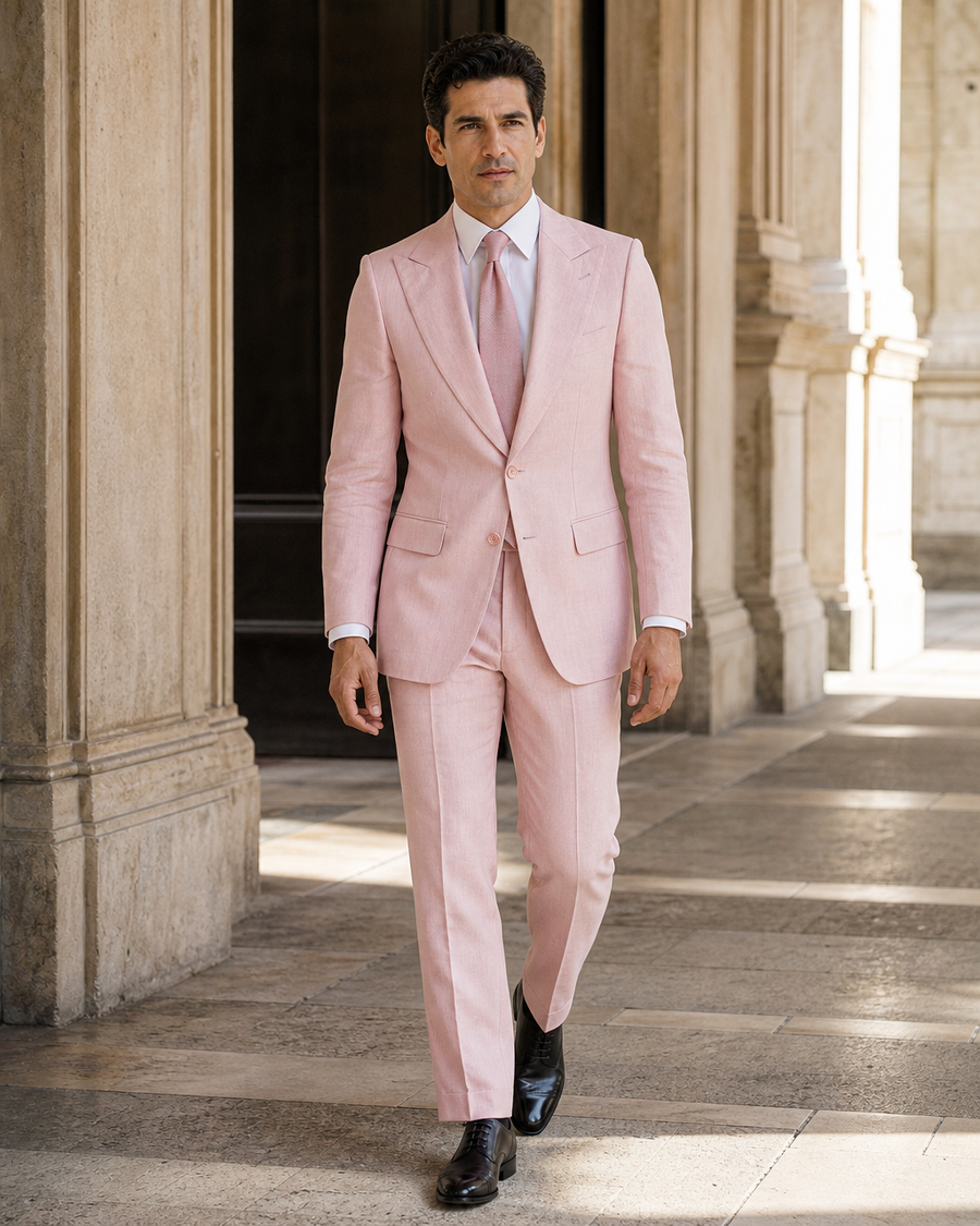 Light Pink Linen Peak Lapel Suit — Custom Made to Measure