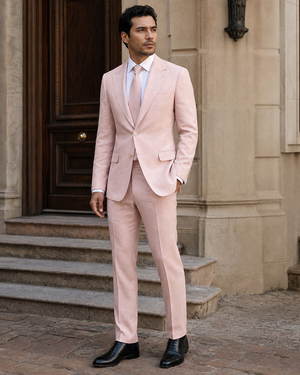 Light Pink Linen Peak Lapel Suit — Custom Made to Measure — 3
