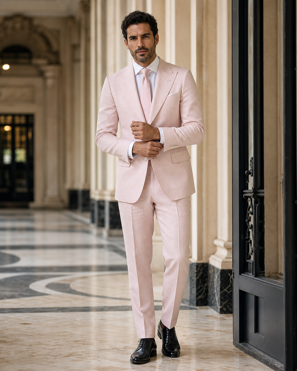 Light Pink Linen Summer Suit - Custom Made to Measure front view