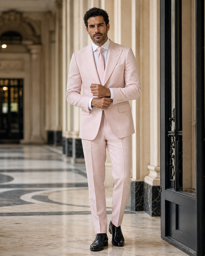 Light Pink Linen Summer Suit - Custom Made to Measure front view