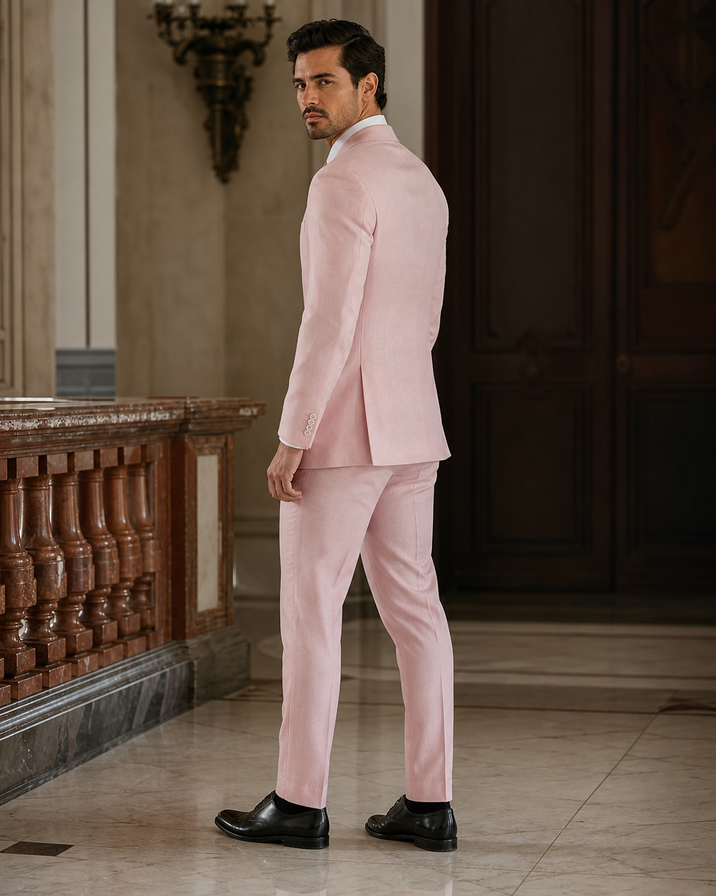 Light Pink Linen Summer Suit - Custom Made to Measure side back view