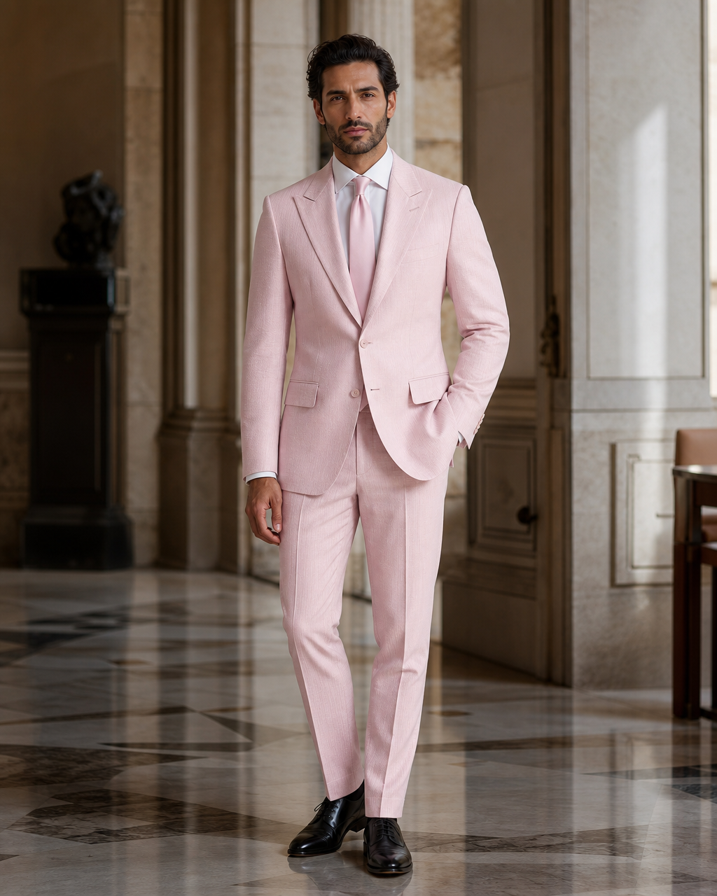 Light Pink Seersucker Beach Wedding Suit - Custom Made to Measure side back view