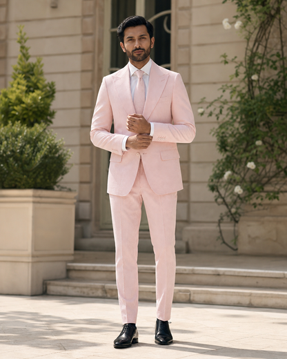 Light Pink Seersucker Outdoor Wedding Suit — Custom Made to Measure front view