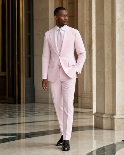 Light Pink Seersucker Summer Suit - Custom Made to Measure side back view