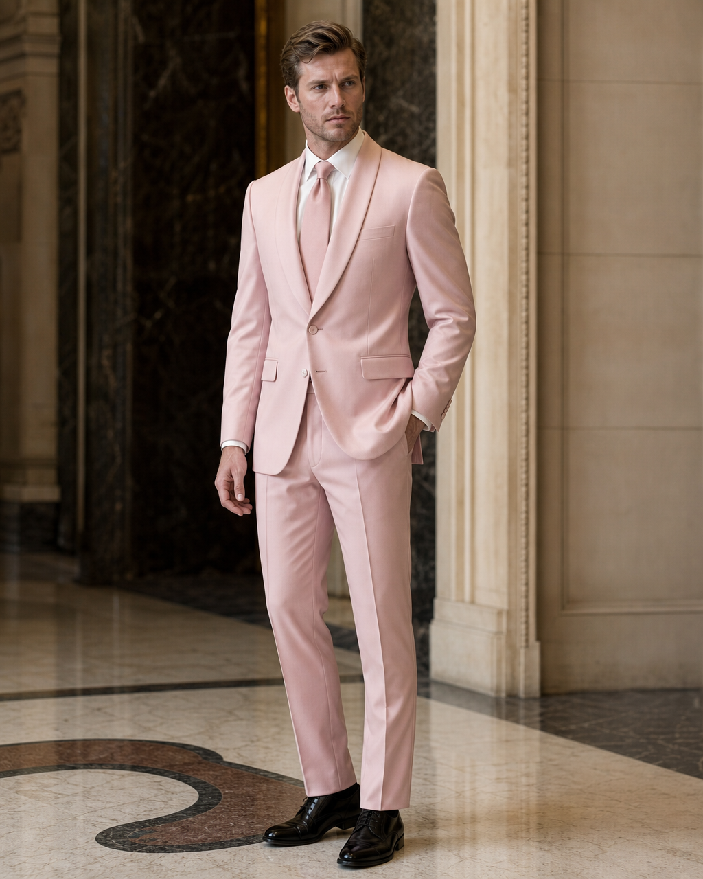 Light Pink Silk Blend Shawl Lapel Suit - Custom Made to Measure side back view