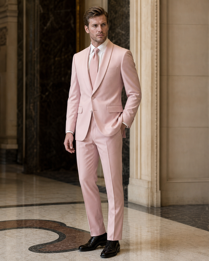 Light Pink Silk Blend Shawl Lapel Suit - Custom Made to Measure side back view