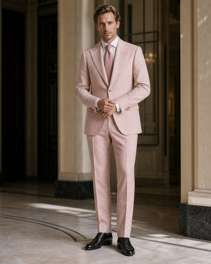 Light Pink Tweed Winter Suit - Custom Made to Measure front view