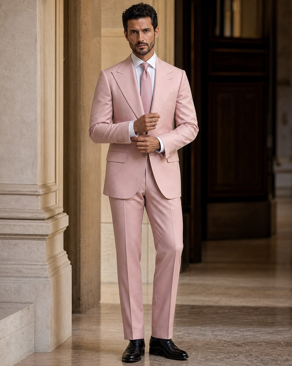 Light Pink Wool Winter Suit - Custom Made to Measure front view