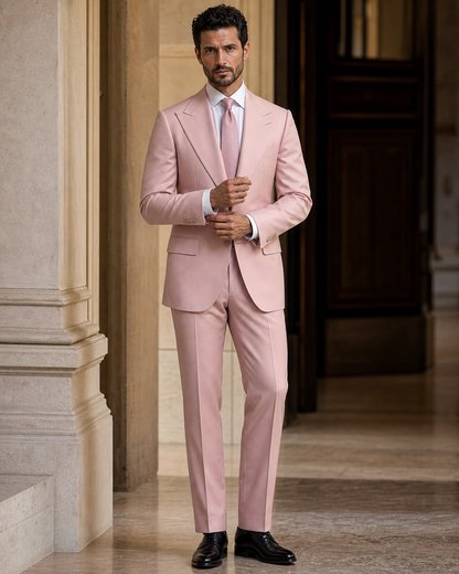 Light Pink Wool Winter Suit - Custom Made to Measure front view