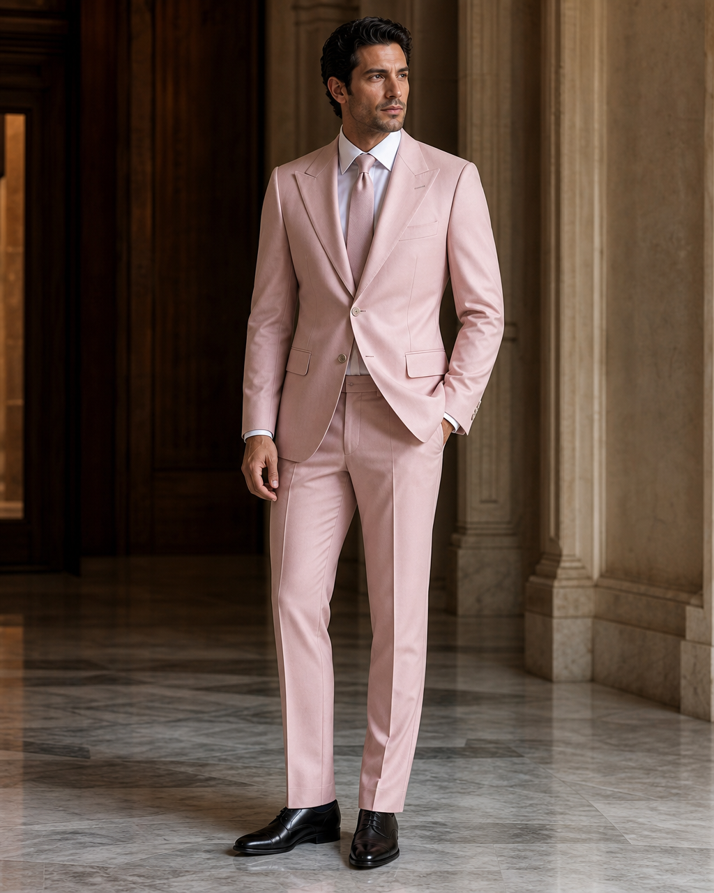 Light Pink Wool Winter Suit - Custom Made to Measure side back view