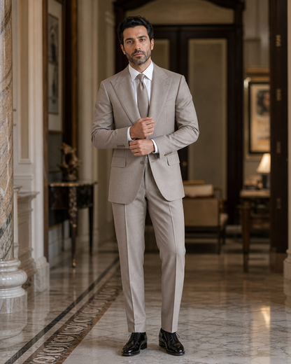 Light Taupe Cashmere Blend Winter Suit - Custom Made to Measure front view