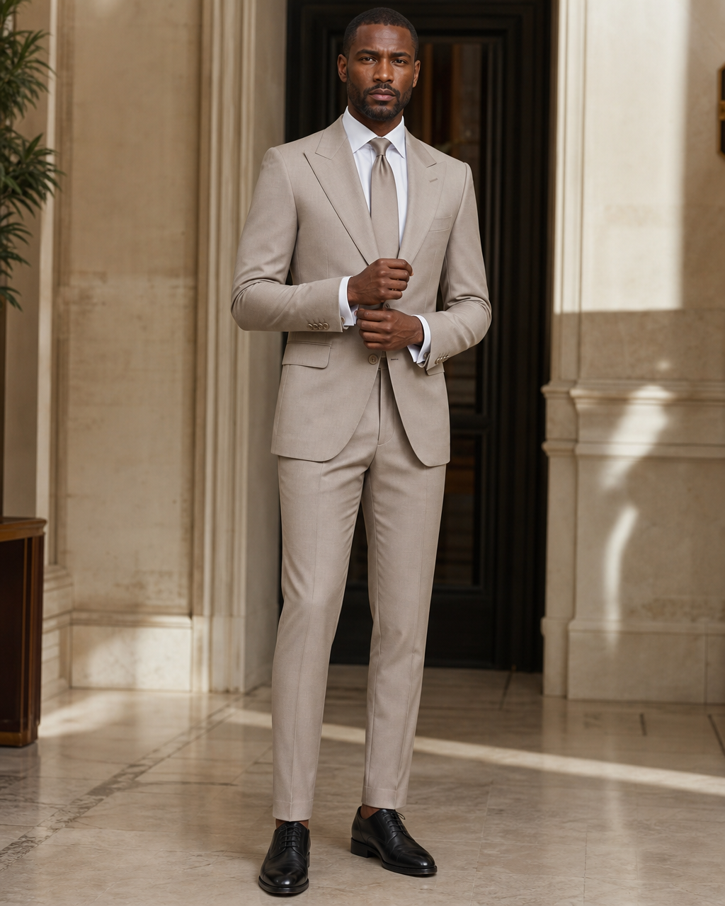 Light Taupe Cotton Beach Wedding Suit - Custom Made to Measure front view