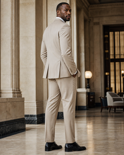 Light Taupe Cotton Beach Wedding Suit - Custom Made to Measure side back view