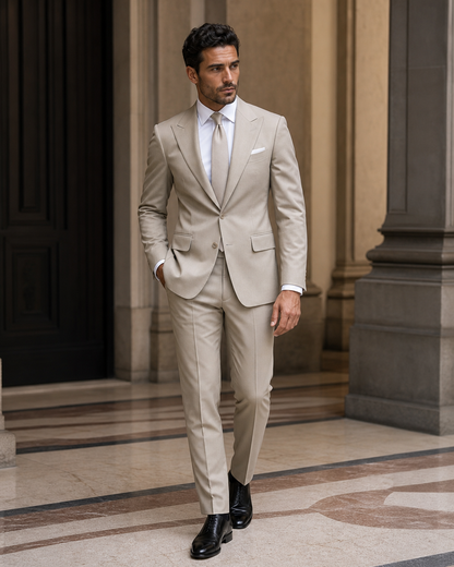 Light Taupe Cotton Outdoor Wedding Suit - Custom Made to Measure side back view
